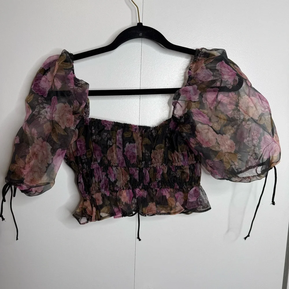 For Love & Lemons Sunshine Crop Top Sheer Smocked XS - Picture 7 of 8